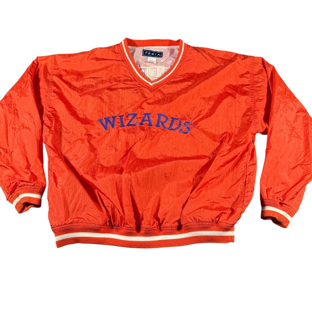 Vintage Tonix Wizards Randell 44 Windbreaker Pullover Orange Mens Nylon V-Neck
